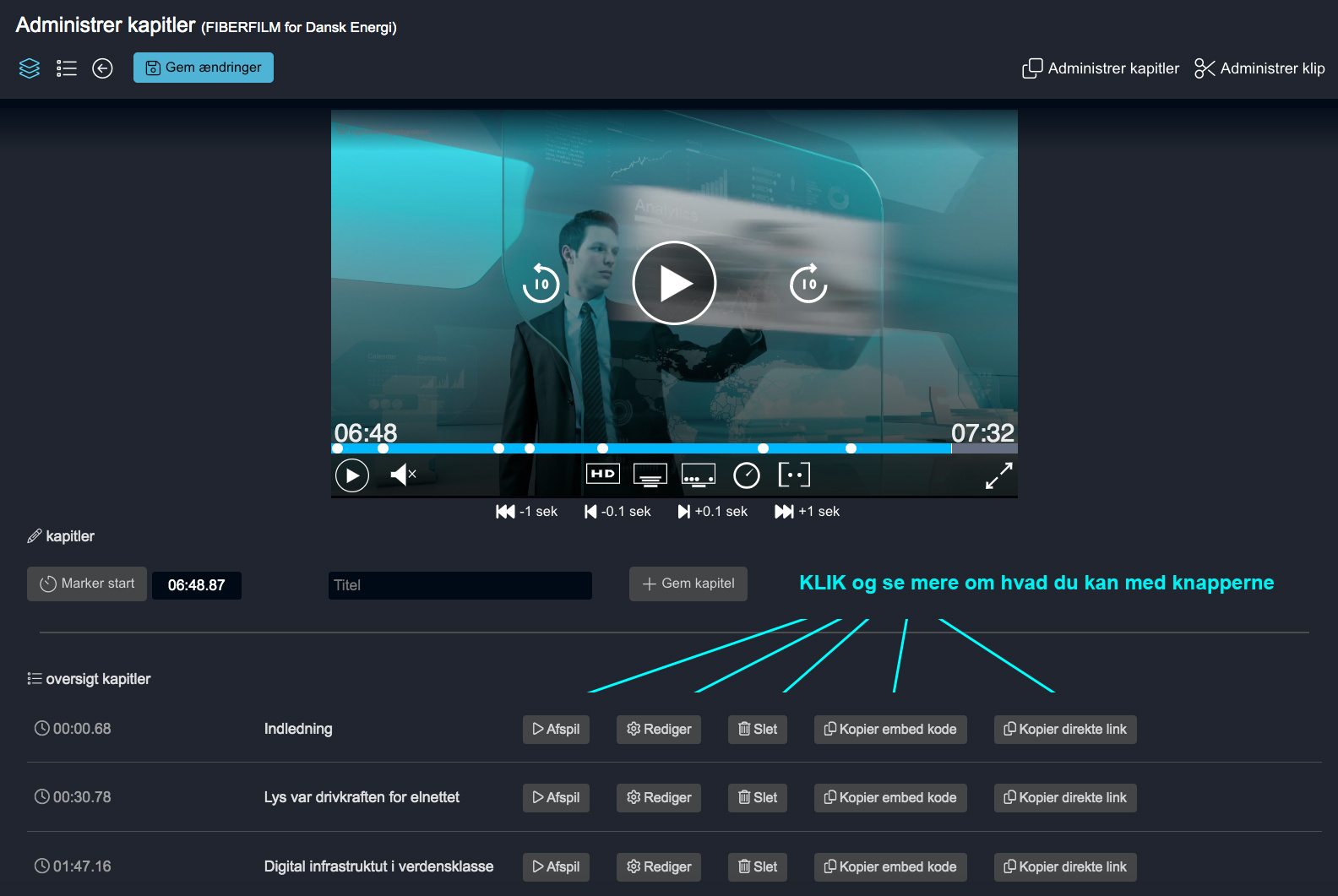 VideoTool kapitelvisning med knapper